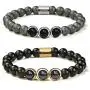 Morchic Natural Hematite Onyx 2 Pcs Energy Beaded Stretch Couples Bracelets, Womens Mens Yoga Prayer Therapy Arthritis Bangle 8mm
