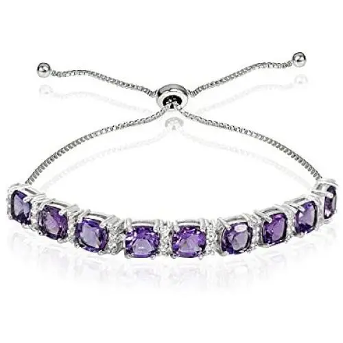 Sterling Silver Genuine and Created Gemstone & White Topaz Cushion-Cut Adjustable Tennis Style Bolo Bracelet Sterling Silver Genuine and Created Gemstone & White Topaz Cushion-Cut Adjustable Tennis Style Bolo Bracelet