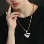 GOLD IDEA JEWELRY Iced Out Superman pendant 14K Gold Plated/ White gold plated hip hop Cubic Zirconia Pendant with 28'' Stainless Steel Franco Chain Necklaces for men