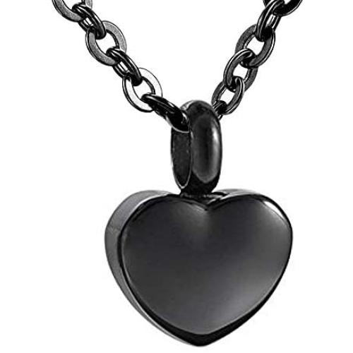 misyou Stainless Steel Black Heart Urn Necklace Cremation Ashes Keepsake Memorial Jewelry for Dad Mom with Fill Kits