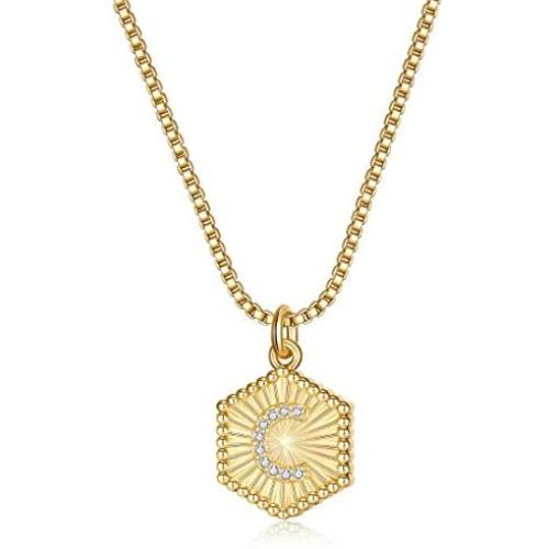 IEFRICH Gold Initial Pendant Necklaces for Women, 14K Gold Plated Dainty Cubic Zirconia Hexagon Initial Pendant Necklace for Women Teen Girls Jewelry Gifts
