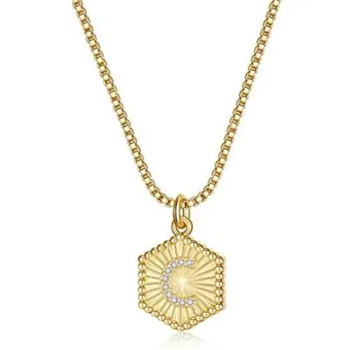 IEFRICH Gold Initial Pendant Necklaces for Women, 14K Gold Plated Dainty Cubic Zirconia Hexagon Initial Pendant Necklace for Women Teen Girls Jewelry Gifts