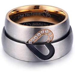 LAVUMO Matching Promise Rings for Couples Love You Forever Wedding Bands Sets for Him and Her Half Heart Rings Stainless Steel 6mm with Box Comfort Fit