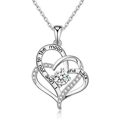 NEWNOVE I Love You to The Moon and Back Sterling Silver Heart Necklace for Women, Romantic Gifts for Her on Valentines Day Mothers Day Anniversary Christmas Birthday Gifts for Women Girls