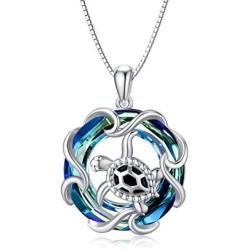 TOUPOP Ocean Wave and Cute Sea Turtle Necklace for Women 925 Sterling Silver Necklace Pendant Jewelry with CrystalGifts for Turtle Lovers Girls Mother