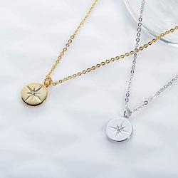 S.Leaf Gold Necklaces for Women Coin Necklace Starburst Pendant Sterling Silver Necklace