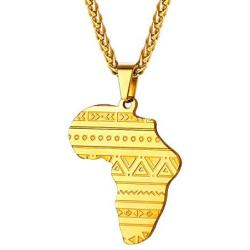 U7 Hip Hop Jewelry 22'' Long Chain Platinum/Rose Gold/Black Gun/18K Gold Plated African Map Pendant Necklace,Men Women Gift