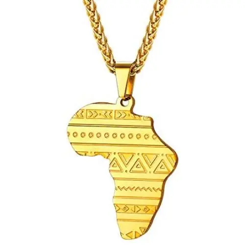 U7 Hip Hop Jewelry 22'' Long Chain Platinum/Rose Gold/Black Gun/18K Gold Plated African Map Pendant Necklace,Men Women Gift U7 Hip Hop Jewelry 22'' Long Chain Platinum/Rose Gold/Black Gun/18K Gold Plated African Map Pendant Necklace,Men Women Gift