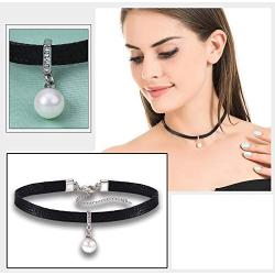 2 Pcs Black Leather Choker Necklace Black Moon Star Choker Pearl Cubic Zircon Dangle Clavicle Chain Necklace Elegant Necklace Jewelry Gift