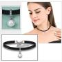 2 Pcs Black Leather Choker Necklace Black Moon Star Choker Pearl Cubic Zircon Dangle Clavicle Chain Necklace Elegant Necklace Jewelry Gift