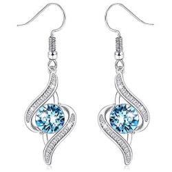 Sllaiss 925 Sterling Silver Post Blue Crystal Eye Drop Dangle Earrings18K White Gold Plated Swarovski Crystal Drop Earrings for Women