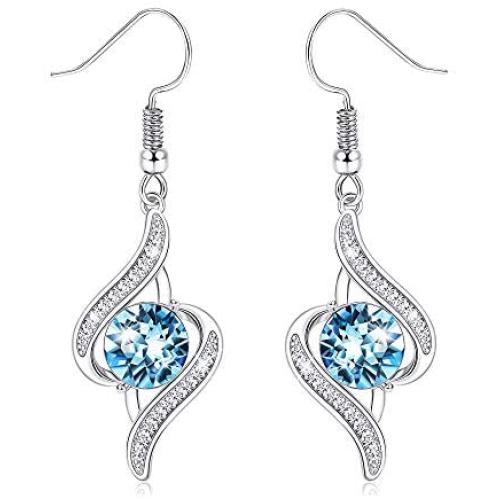 Sllaiss 925 Sterling Silver Post Blue Crystal Eye Drop Dangle Earrings18K White Gold Plated Swarovski Crystal Drop Earrings for Women