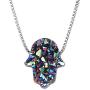 ShinyJewelry 925 Sterling Silver Fashion Box Chain Sparkly druzy Stone Necklaces Hamsa Hand Pendant Necklace for Women