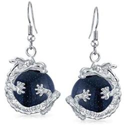 Fashion Rainbow Gemstones Crystal Opalite Translucent Round Ball Dangle Orb Asian Dragon Earrings For Women For Teen