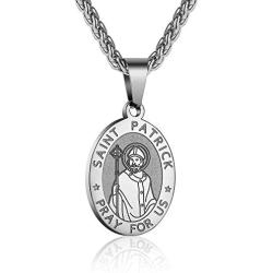 P. BLAKE Oval Saint Christopher/Michael/Joseph/Jude Necklace for Men Women, Stainless Steel Catholic Patron Pendant with Chain 24 Inches