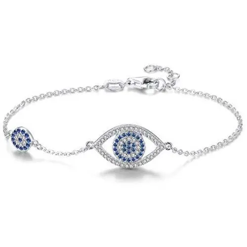 TONGZHE Blue Evil Eyes Link Bracelet Sterling Silver 925 Cubic Zirconia Chain Adjustable 7'' TONGZHE Blue Evil Eyes Link Bracelet Sterling Silver 925 Cubic Zirconia Chain Adjustable 7''