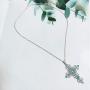 Cross Bohemian Pendant Necklace Crystal Celtic Chain Jewelry for Women Girls (Blue)
