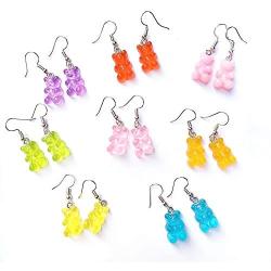 TIANHONGYAN 8 Pairs Gummy Candy Bear Earring Set Cute Colorful Resin Candy Cartoon Dangle Drop Earring for Girls Women Birthday Gifts