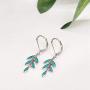 Opal Gem Drop Dangle Earrings, Created Blue/Green Opal Earrings, Olive Leaf Leverback Earrings For Women Girls