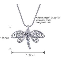 HooAMI Cremation Jewelry for Ashes Silver Dragonfly Pendant Memorial Urn Necklace