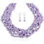 RIAH FASHION Braided Chunky Cluster Bead Bubble Statement Necklace - Multi Strand Twisted Colorful Twisted Ball Hammock Bib Collar Acrylic, Sparkly Crystal