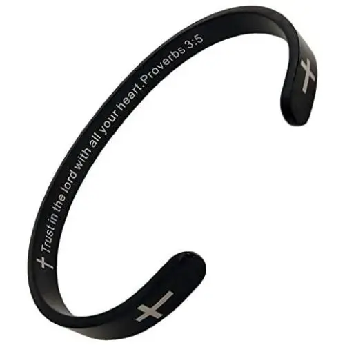 RENYILIN Black Religious Prayer Bracelet Christian Cross Cuff Baptism Faith Biblical Scripture Inspired Cuff Jewelry RENYILIN Black Religious Prayer Bracelet Christian Cross Cuff Baptism Faith Biblical Scripture Inspired Cuff Jewelry