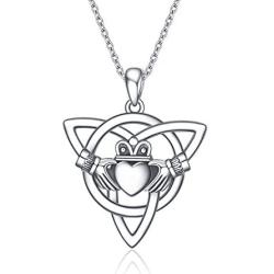 ONEFINITY Claddagh Necklace Sterling Silver Good Luck Irish Claddagh Celtic Knot Love Heart Pendant Necklace Jewelry Gifts for Women