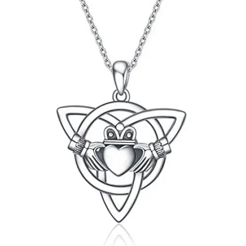 ONEFINITY Claddagh Necklace Sterling Silver Good Luck Irish Claddagh Celtic Knot Love Heart Pendant Necklace Jewelry Gifts for Women ONEFINITY Claddagh Necklace Sterling Silver Good Luck Irish Claddagh Celtic Knot Love Heart Pendant Necklace Jewelry Gifts for Women