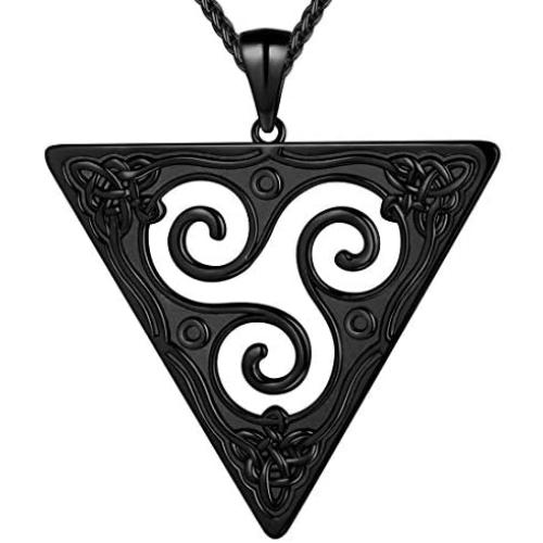 beautlace Triangle Celtic Knot Triple Necklaces 18K Gold/Silver/Black Gun Plated Triskele Spiral Pendant Jewelry Gifts for Women and Men KP0118