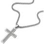 COOLSTEELANDBEYOND Men Women Large Stainless Steel Cross Pendant Necklace with Cubic Zirconia, 30 inch Wheat Chain