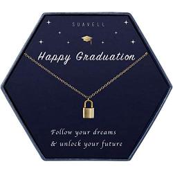 Suavell Graduation Gifts for Her 2021. Graduate Lock Necklace for Women with Congrats Card. 18K Gold Plated Padlock Necklace Pendant for Good Luck Graduate Gift. College Graduation Necklace