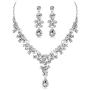 PQDAYSUN Bridal Rhinestone Crystal Chain Necklace Ring Jewelry Set bEarrings Jewelry Set Gifts fit with Wedding Dress for Wedding Party JEW002(White)