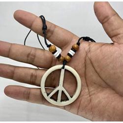 Nove Jewelry Leather Peace Sign Necklace - Peace Symbol Necklace - Resin Peace Sign Pendant - Adjustable Black Cord