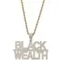 Moca Jewelry Hip Hop Iced Out Bling Letter Black-Wealth Pendant Necklace,14K Gold Plated Simulated Diamond Paved Necklace with Stainless Steel Rope Link Chain for Men Women