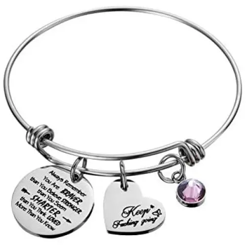 Raysunfook Birthstone Always Remember You are Braver Than You Believe Inspirational Gifts Feminism Charm Bracelets for Women Raysunfook Birthstone Always Remember You are Braver Than You Believe Inspirational Gifts Feminism Charm Bracelets for Women