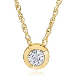 14K Yellow Gold 1/4 ct Diamond Solitaire Bezel Pendant Necklace 18''