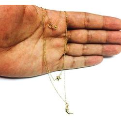 10K Yellow Gold Moon And Star Layered Pendant Necklace, 17''