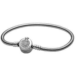 PANDORA Moments Sparkling Crown O Snake Chain, Clear CZ 925 Sterling Silver Charm Bracelet