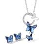 T400 Blue Butterfly Crystal Pendant Necklace and Drop Stud Earrings Jewelry Set Gift for Girls Women