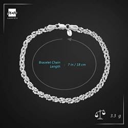 Amberta 925 Sterling Silver 3.5 mm Ball Bead and Bar Chain Bracelet Size 7'' 7.5'' 8'' in