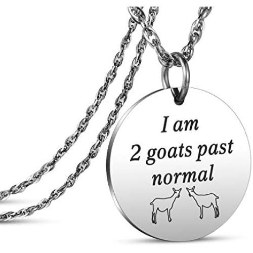 JanToDec Jewelry 2 Goats Past Normal Pendant Necklace Goat Farmer Gifts Goat Lover Gifts Goat Farm Pet Pygmy Goat Gift