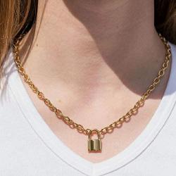 Lock Pendant Necklace Statement Long Chain Punk Multilayer Choker Necklace for Women Girls