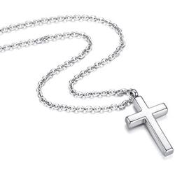 REVEMCN Cross Necklace for Men Women Kids, Silver Gold Black Stainless Steel Simple Cross Pendant Necklace 18-22 Inches Chain