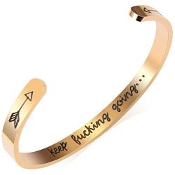 Keep Going Cuff Bracelet Inspirational Mantra Quote Bracelet for Women Stainless Steel Graduation Friendship Bracelets Jewelry Gifts for Her