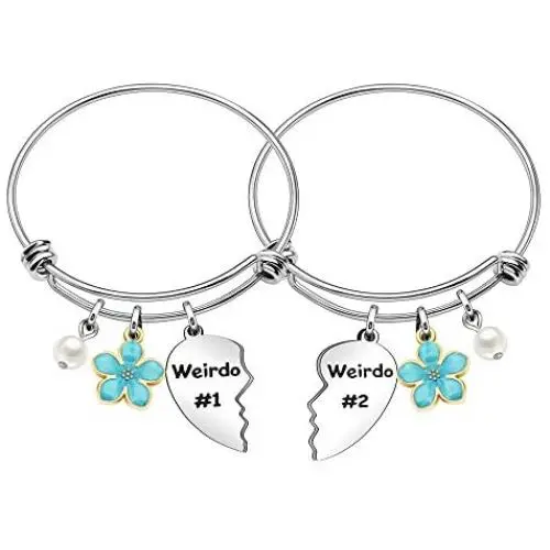 Maxforever Women Girls Weirdo #1 Weirdo #2'' Best Friend Forever Charm Pendant Bracelet Bangle Friendship Gift