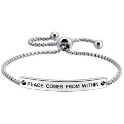 Peace Comes from Within Friendship Bracelet Cuff Gift for Women Encourage Quotes Jewelry