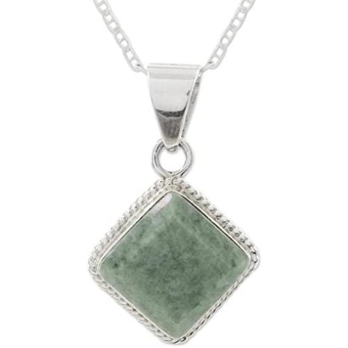 NOVICA Jade .925 Sterling Silver Pendant Necklace, 18'' Maya Wisdom