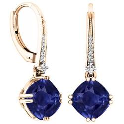 Dazzlingrock Collection 14K 8 MM Each Cushion Cut Lab Created Gemstone & Round Cut White Diamond Drop Earrings, Rose Gold