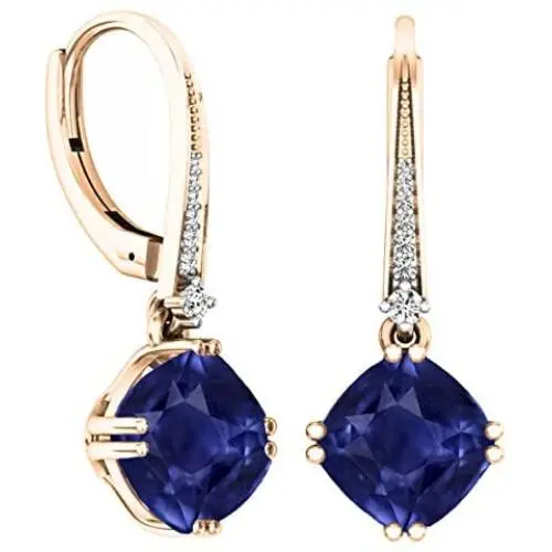 Dazzlingrock Collection 14K 8 MM Each Cushion Cut Lab Created Gemstone & Round Cut White Diamond Drop Earrings, Rose Gold Dazzlingrock Collection 14K 8 MM Each Cushion Cut Lab Created Gemstone & Round Cut White Diamond Drop Earrings, Rose Gold