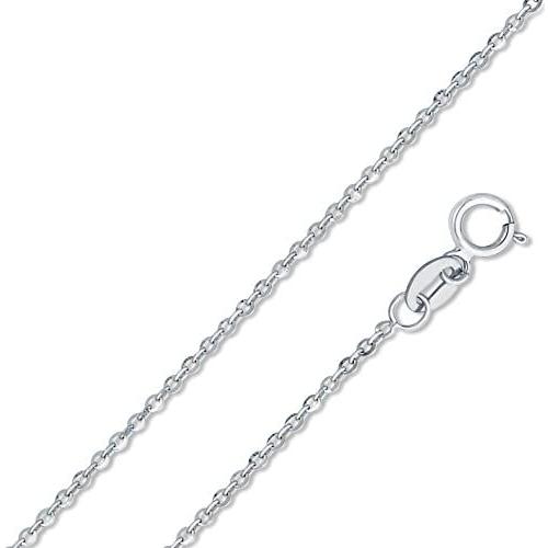 14k White Gold Solid 1.2mm Side Diamond-Cut Rolo Cable Chain Necklace